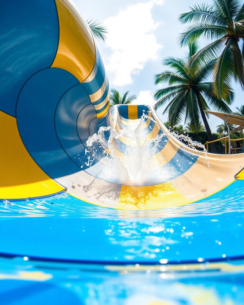Toboágua azul e amarelo com splash